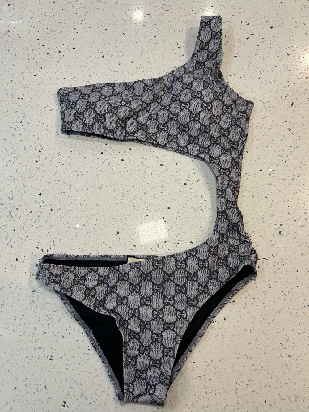 Gucci Gray Monogram One-Shoulder Kids One-Piece